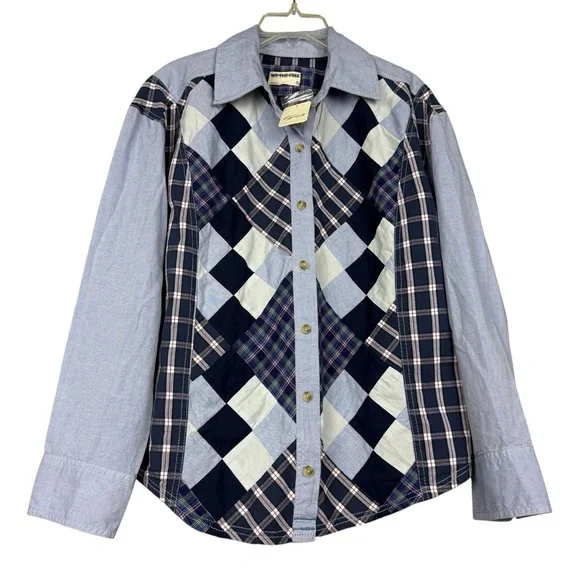 Free People Rare Argyle Plaid Quilt Button Oversized Shirt - Picture 3 of 7